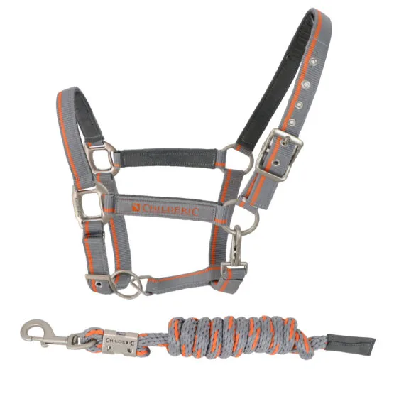 Grey and orange Childéric halter with matching lead rope